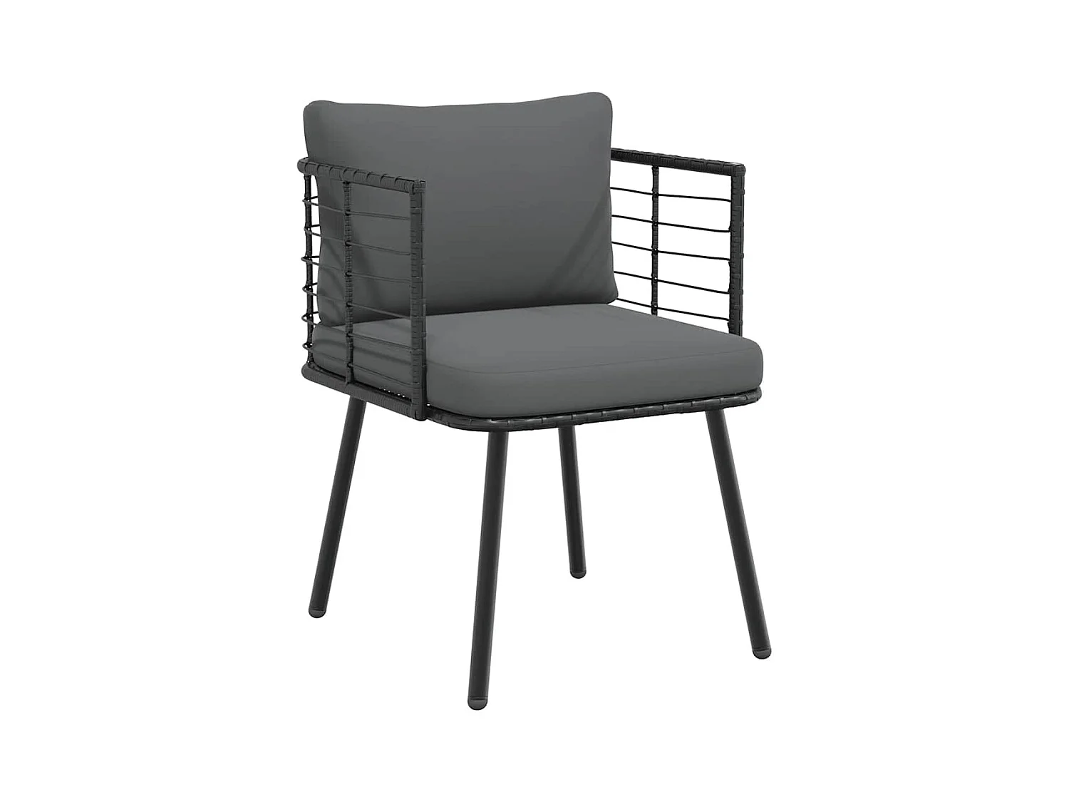 Tuinstoel met kussens poly rattan zwart