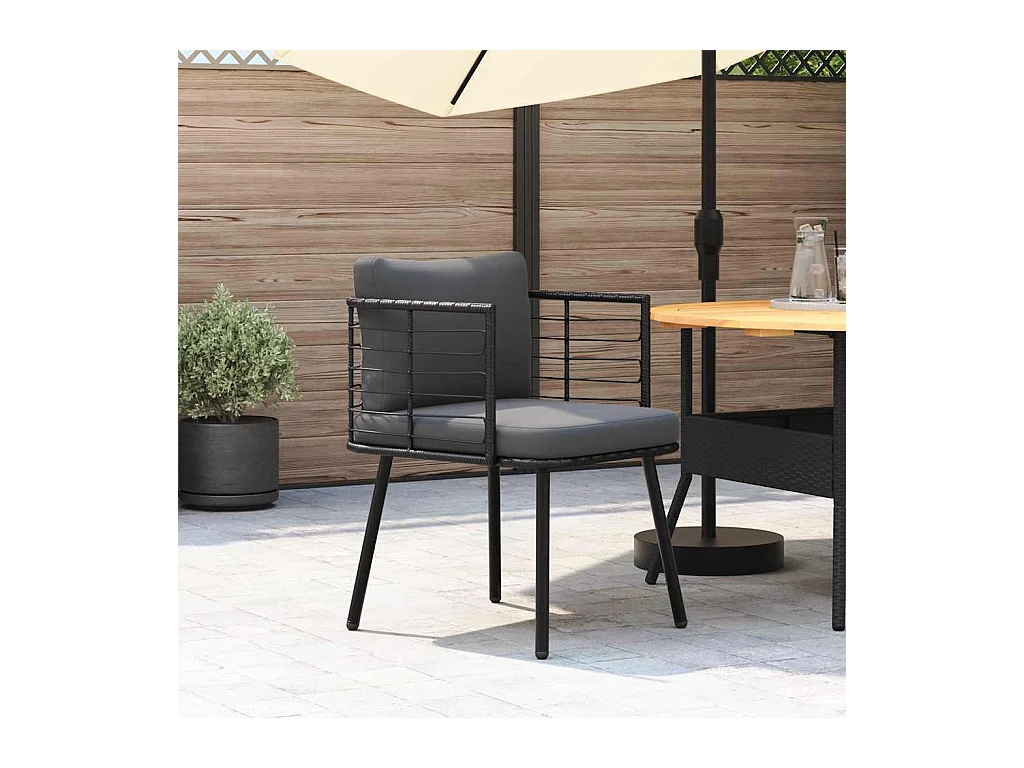 Tuinstoel met kussens poly rattan zwart