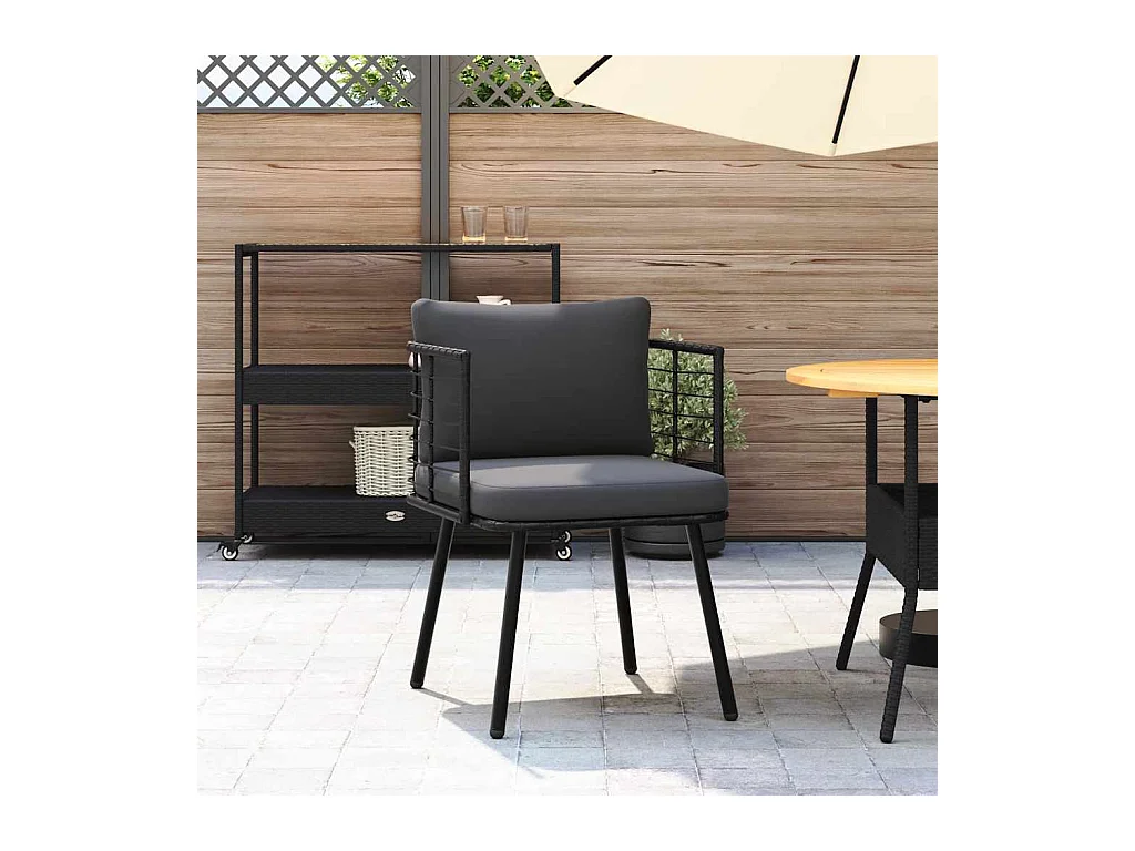 Tuinstoel met kussens poly rattan zwart