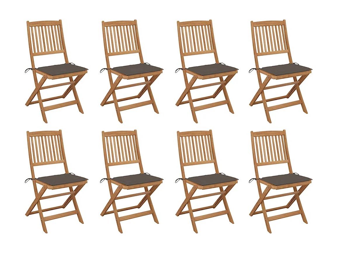 Chaises pliables d'extérieur avec coussins 8 pièces Bois d'acacia