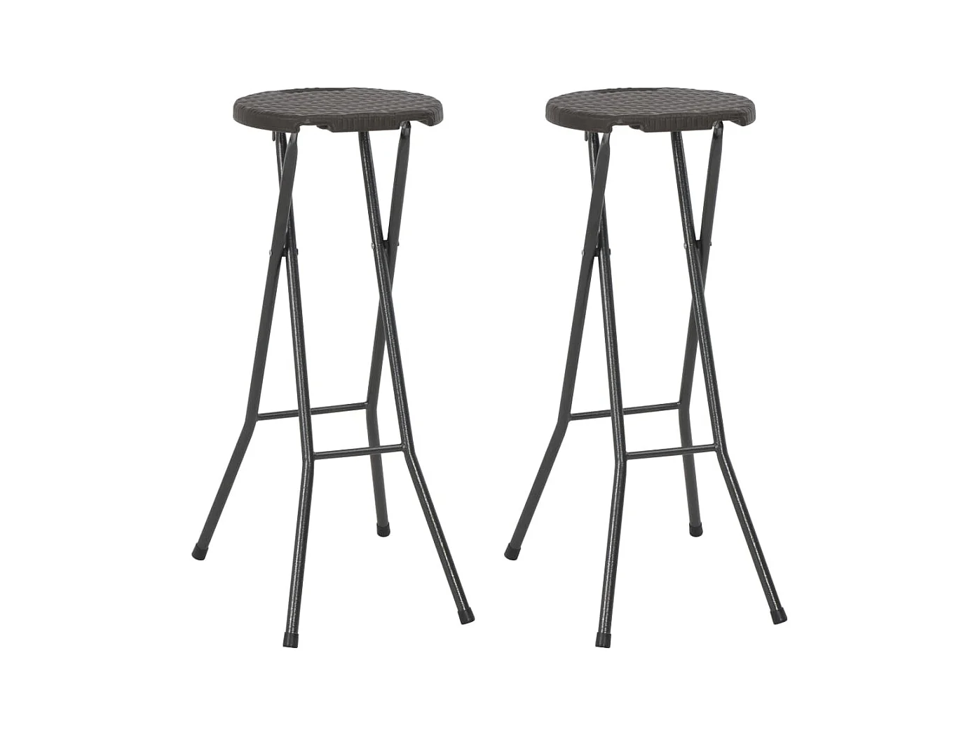 Tabouret de bar pliable 2 pièces PEHD et acier Marron Aspect rotin
