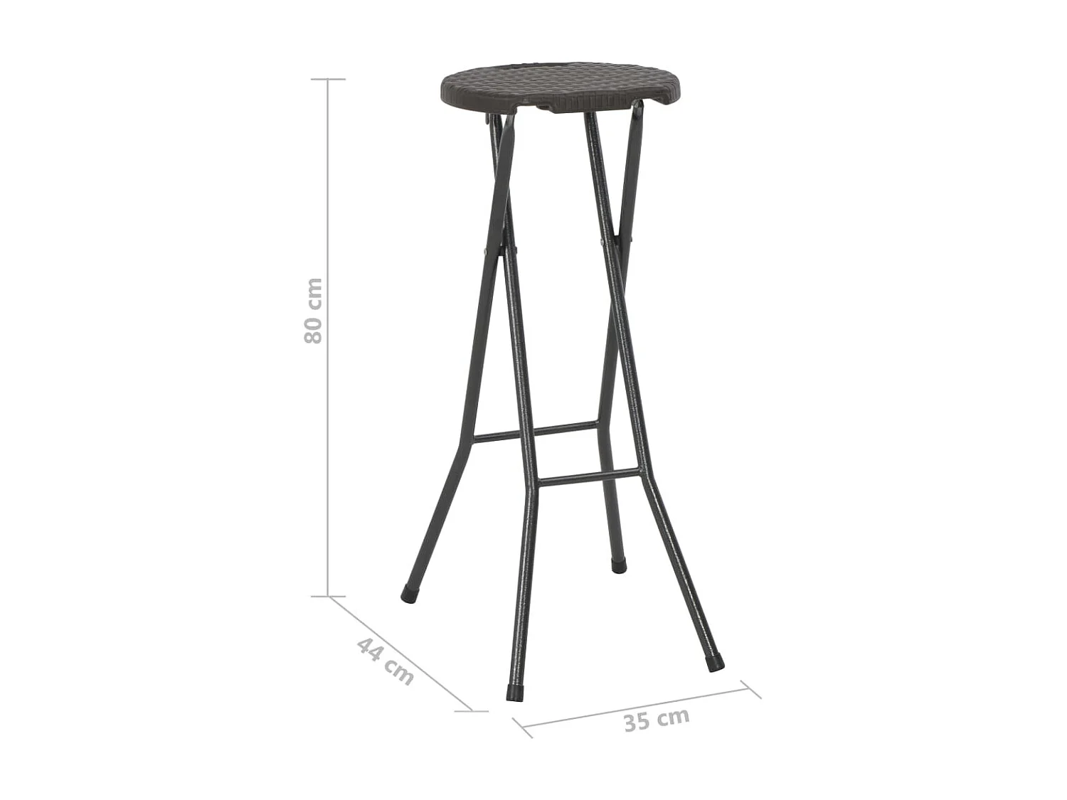 Tabouret de bar pliable 2 pièces PEHD et acier Marron Aspect rotin