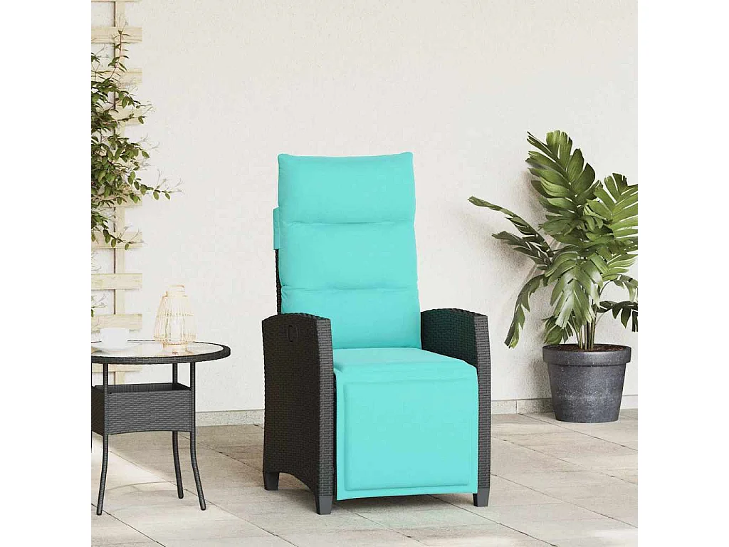 Silla de jardín reclinable con mesa auxiliar ratán negro