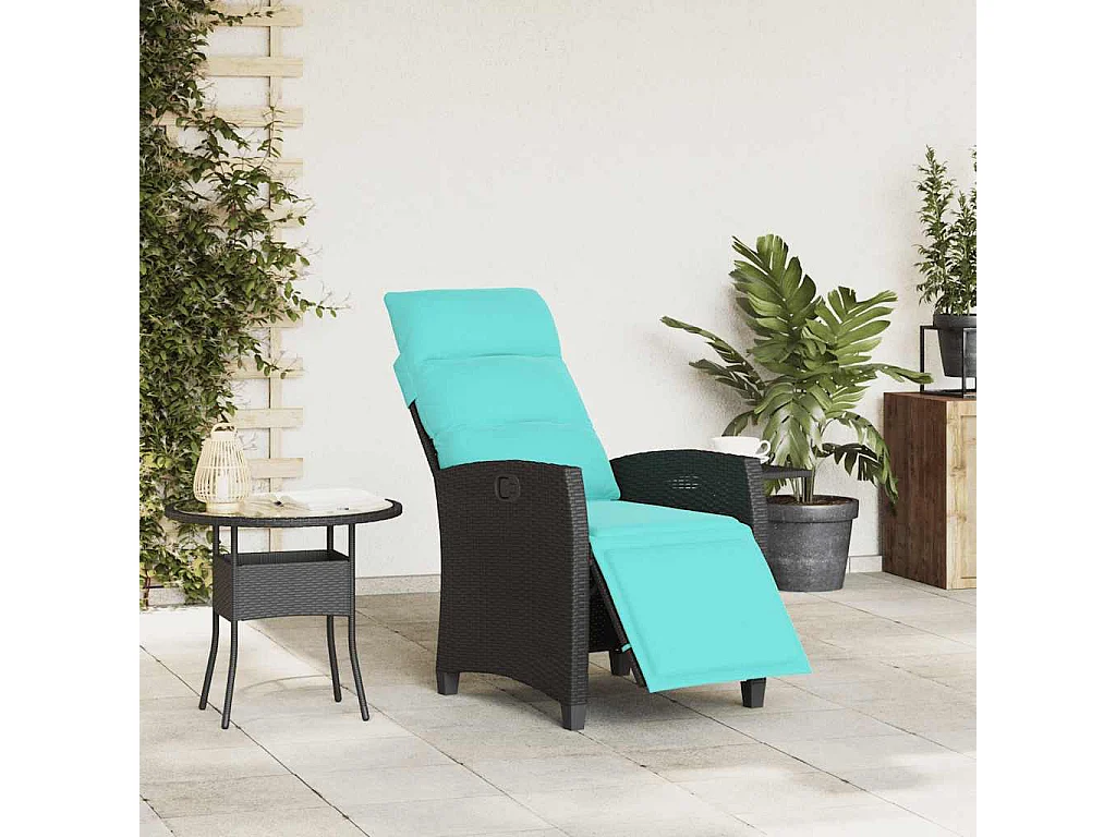 Silla de jardín reclinable con mesa auxiliar ratán negro