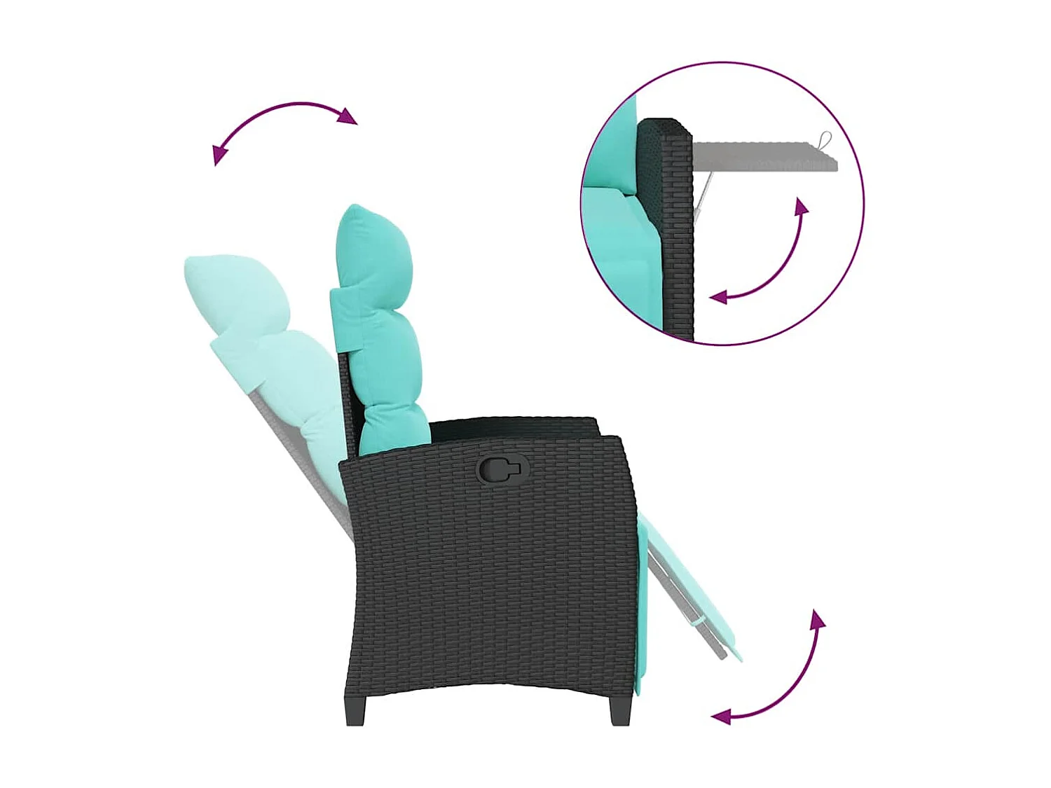 Silla de jardín reclinable con mesa auxiliar ratán negro