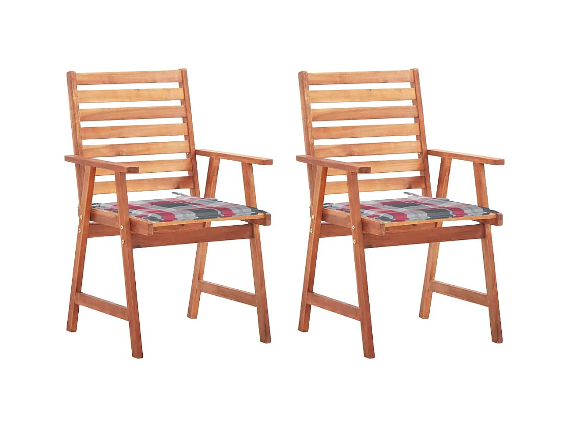 Chaises à dîner d'extérieur 2 pièces avec coussins Acacia massif
