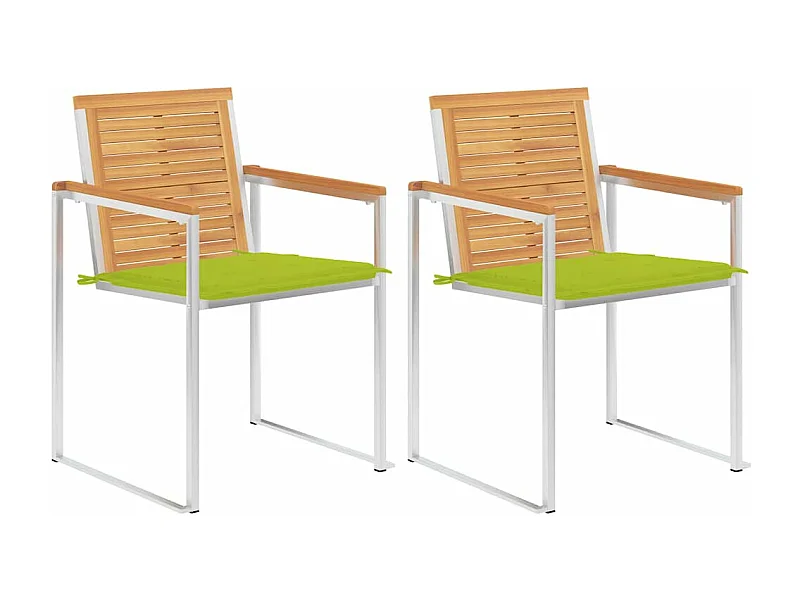 Chaises de jardin avec coussins 2 pièces Teck solide et acier