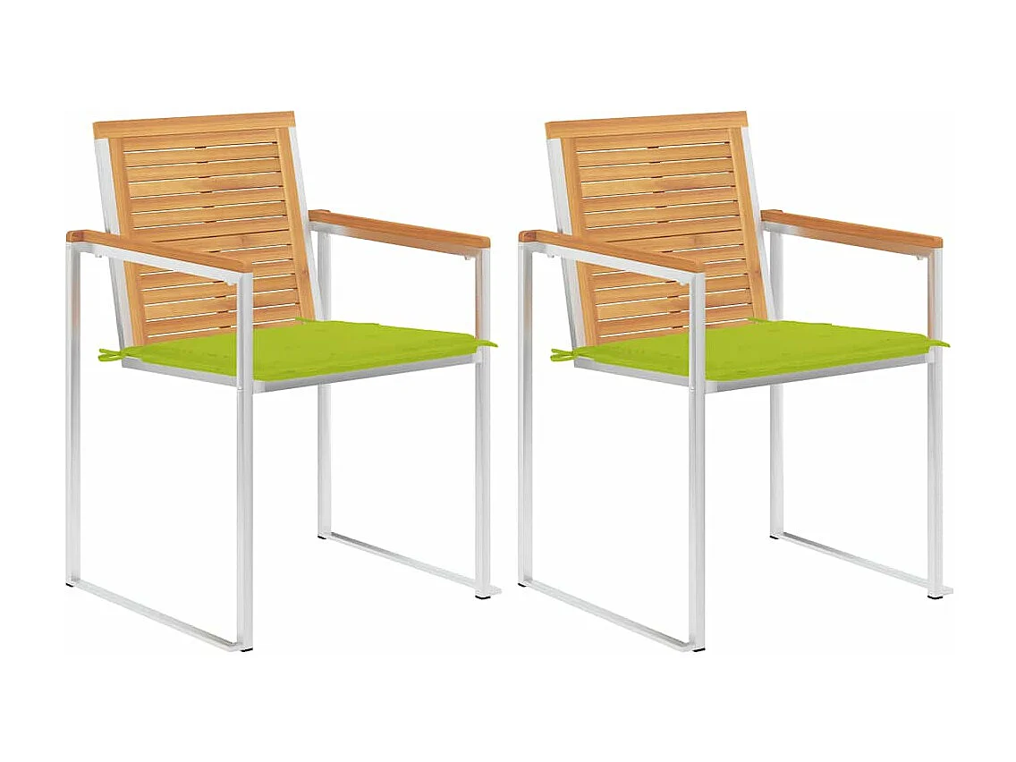 Chaises de jardin avec coussins 2 pièces Teck solide et acier