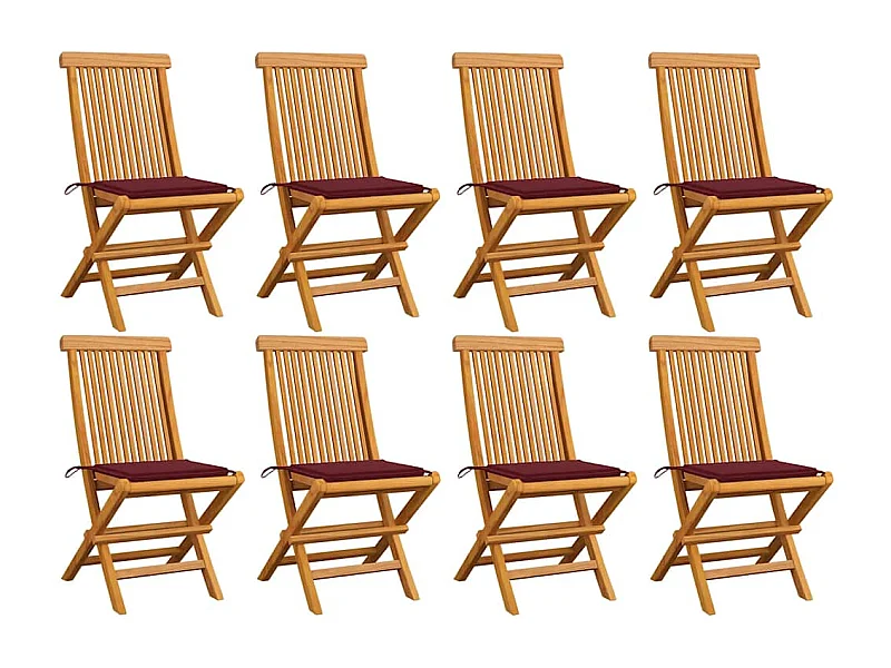 Chaises de jardin avec coussins bordeaux 8 pièces Teck massif
