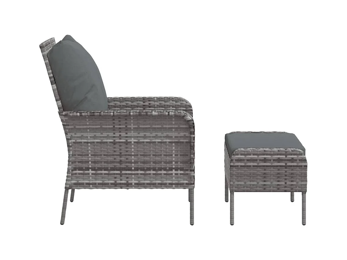 Chaise de jardin avec tabouret gris résine tressée