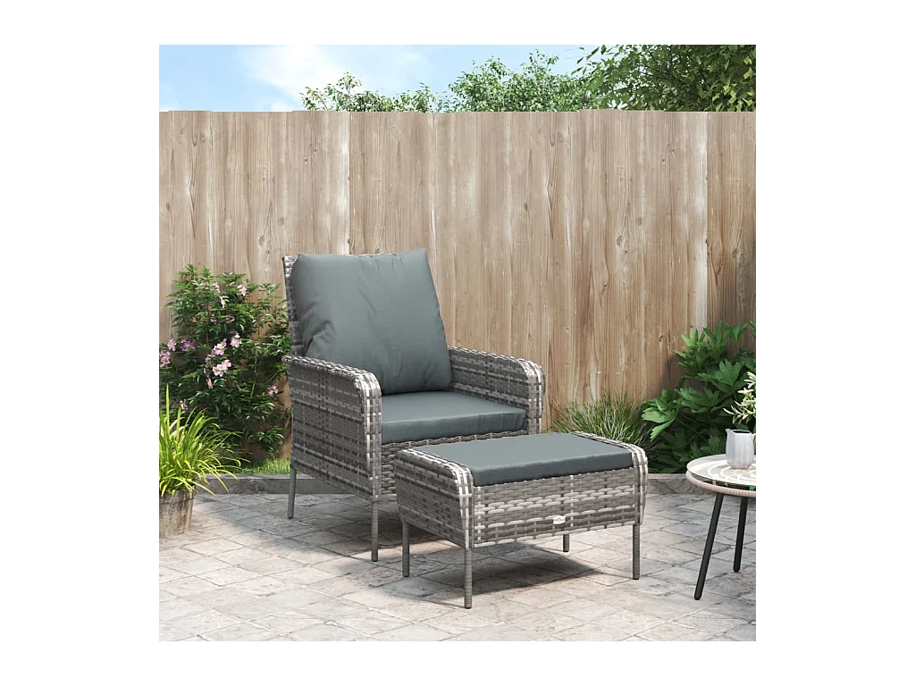 Sillón de jardín con reposapiés ratán sintético gris
