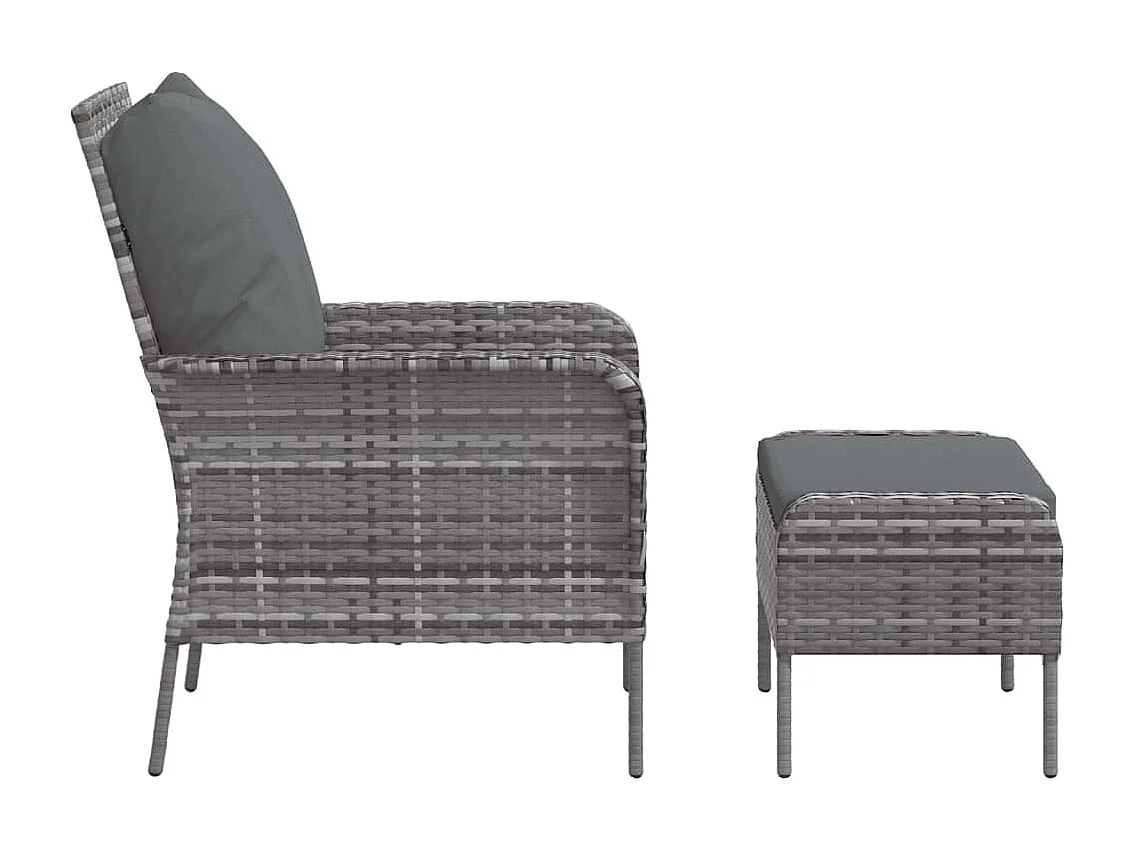 Sillón de jardín con reposapiés ratán sintético gris