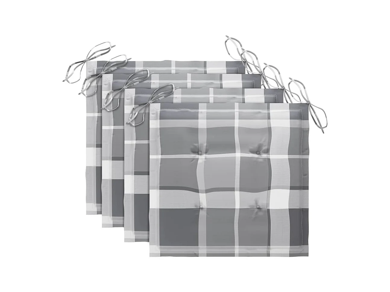 Chaises de jardin et coussins à carreaux gris 4 pièces Teck massif