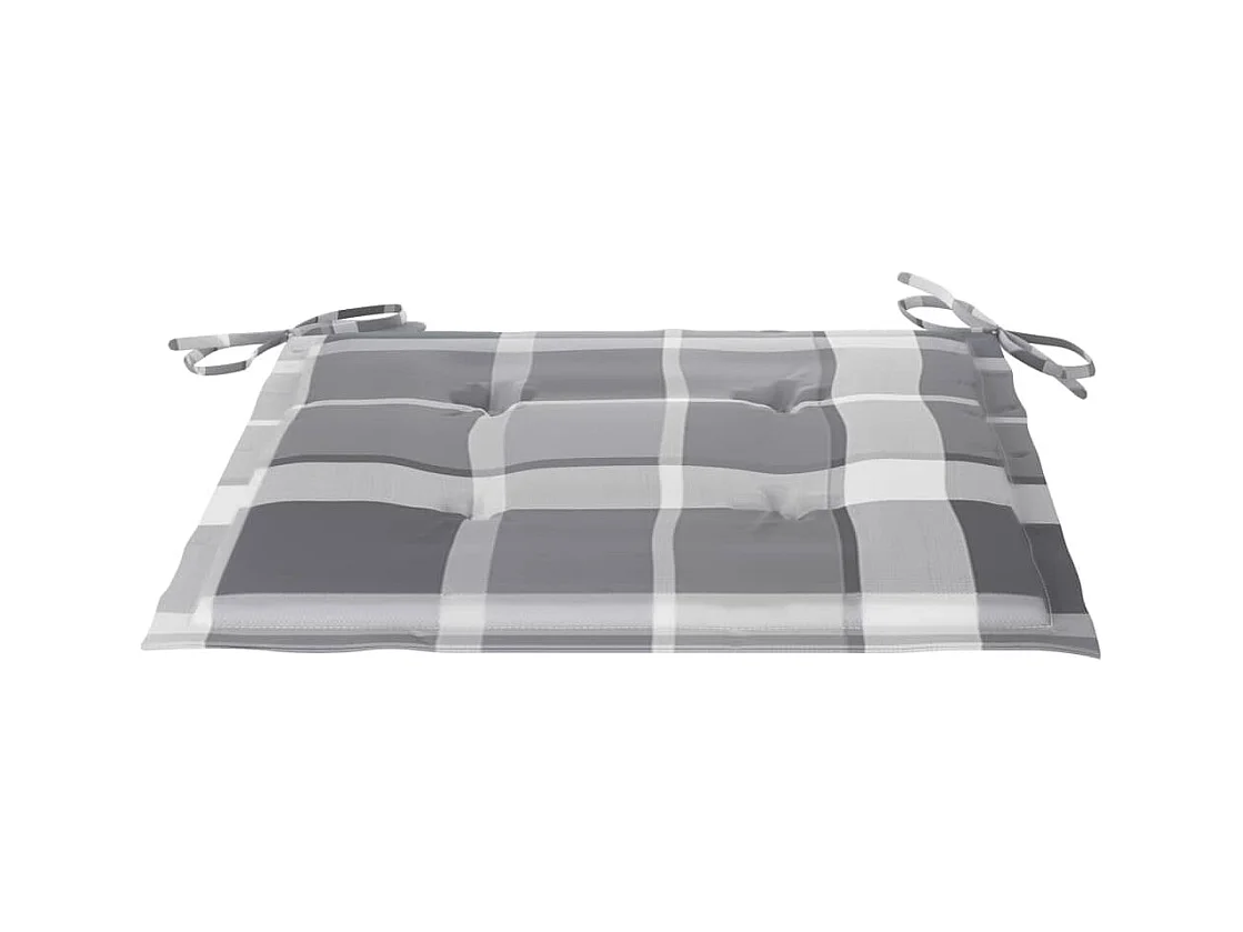 Chaises de jardin et coussins à carreaux gris 4 pièces Teck massif