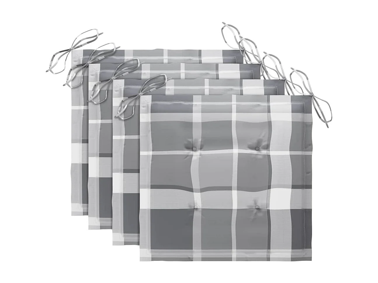 Chaises de jardin et coussins à carreaux gris 4 pièces Teck massif