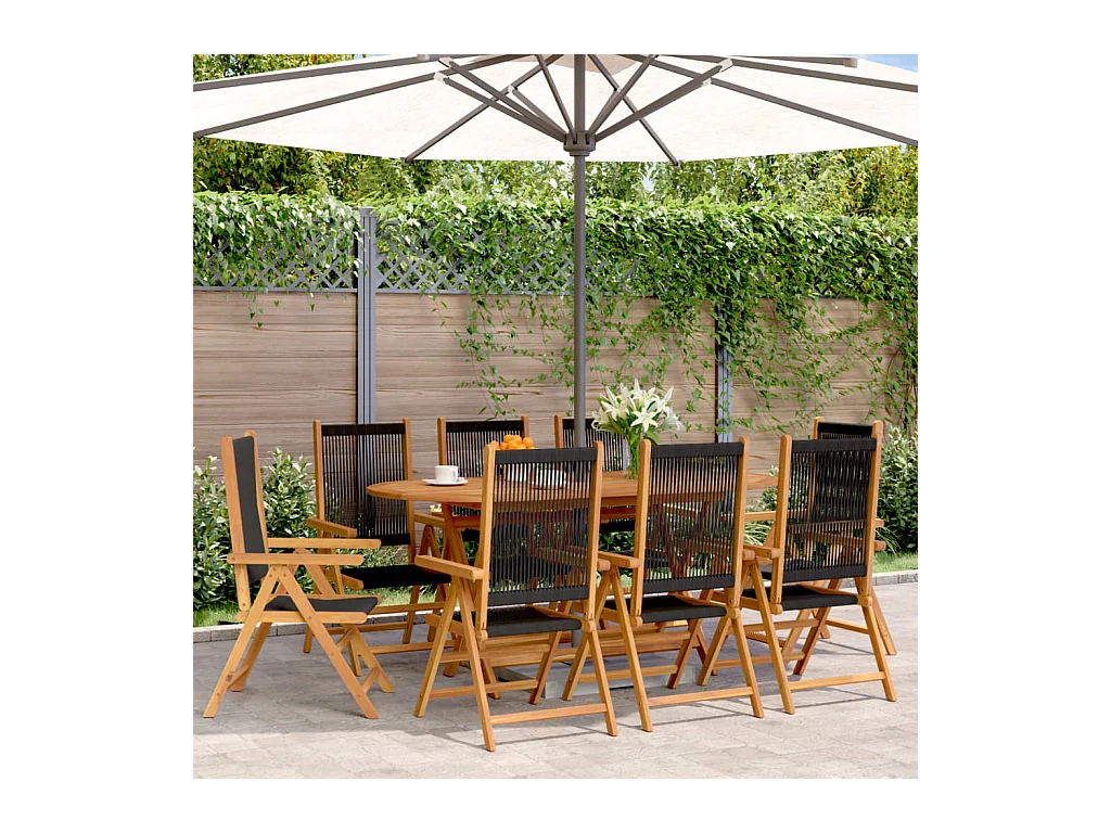 Chaises inclinables de jardin lot de 8 noir bois massif acacia