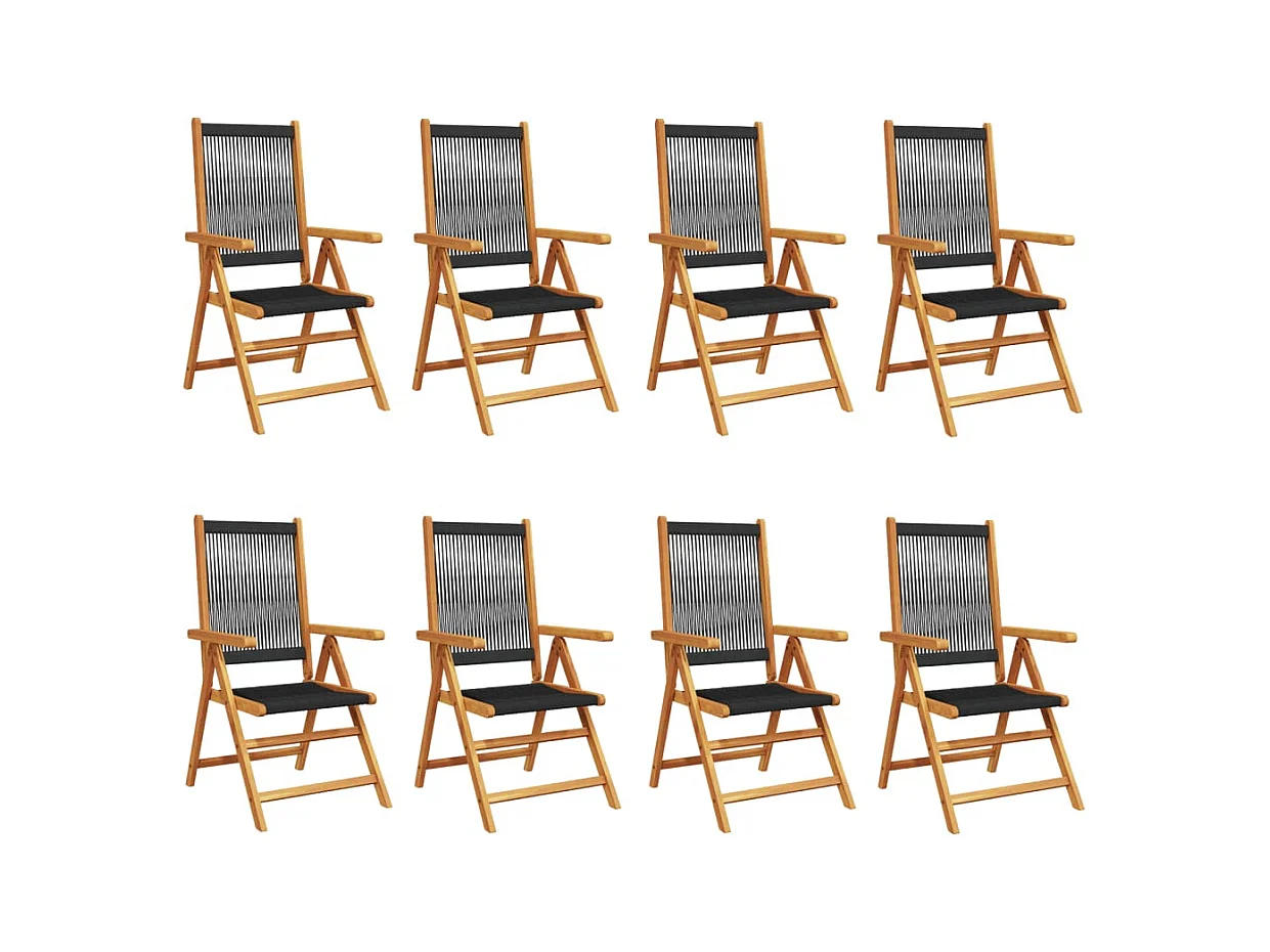 Chaises inclinables de jardin lot de 8 noir bois massif acacia