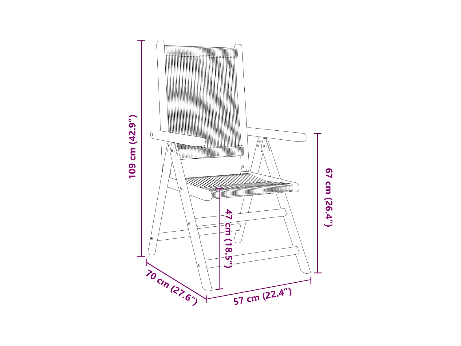 Chaises inclinables de jardin lot de 8 noir bois massif acacia