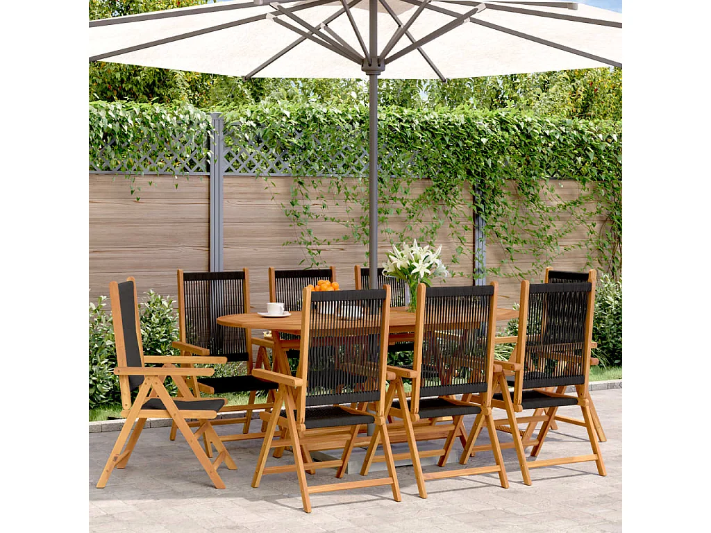Chaises inclinables de jardin lot de 8 noir bois massif acacia