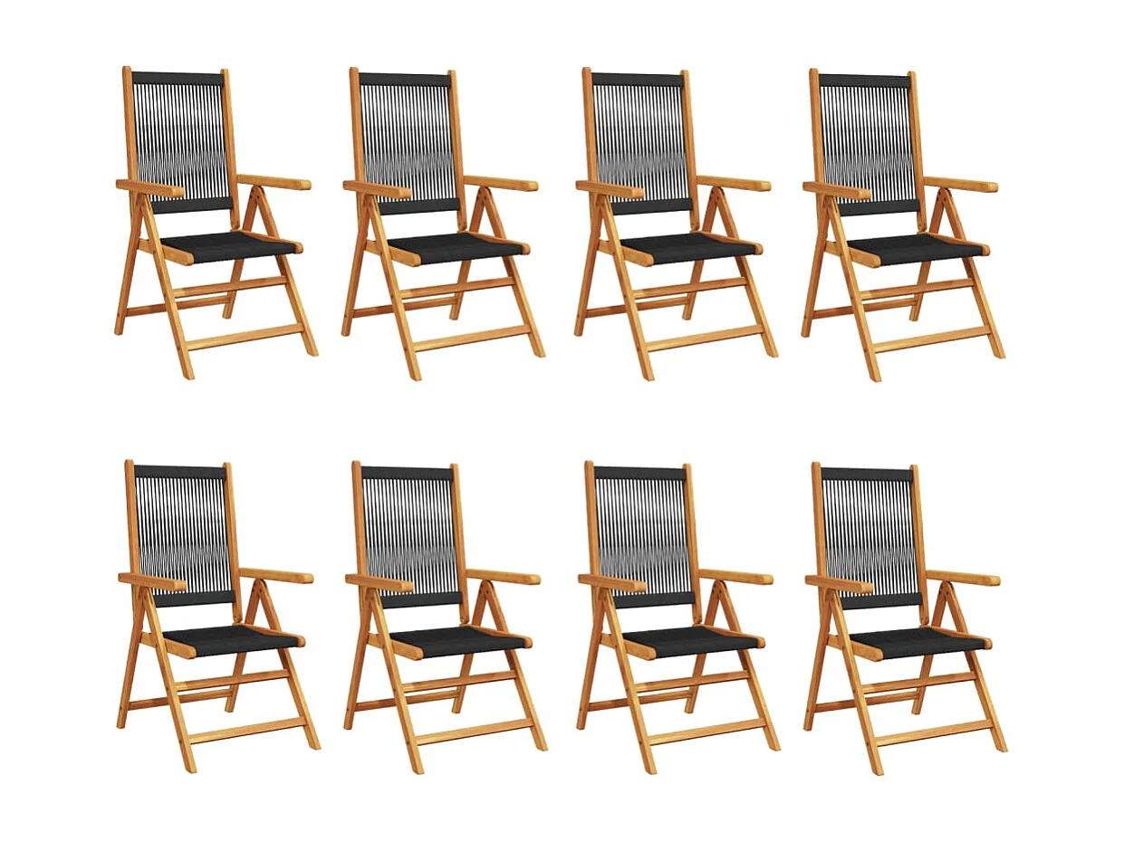 Chaises inclinables de jardin lot de 8 noir bois massif acacia