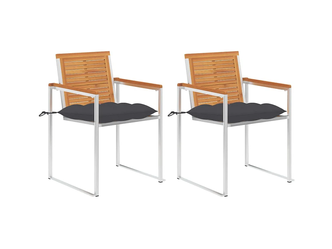 Chaises de jardin avec coussins 2 pièces Acacia solide et acier