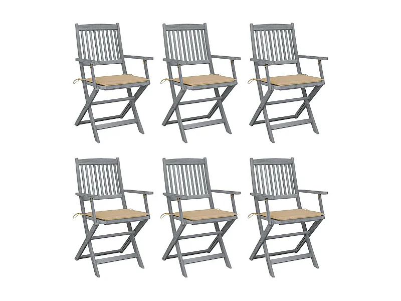 Cadeiras exterior dobráveis com almofadões 6 peças acácia maciça