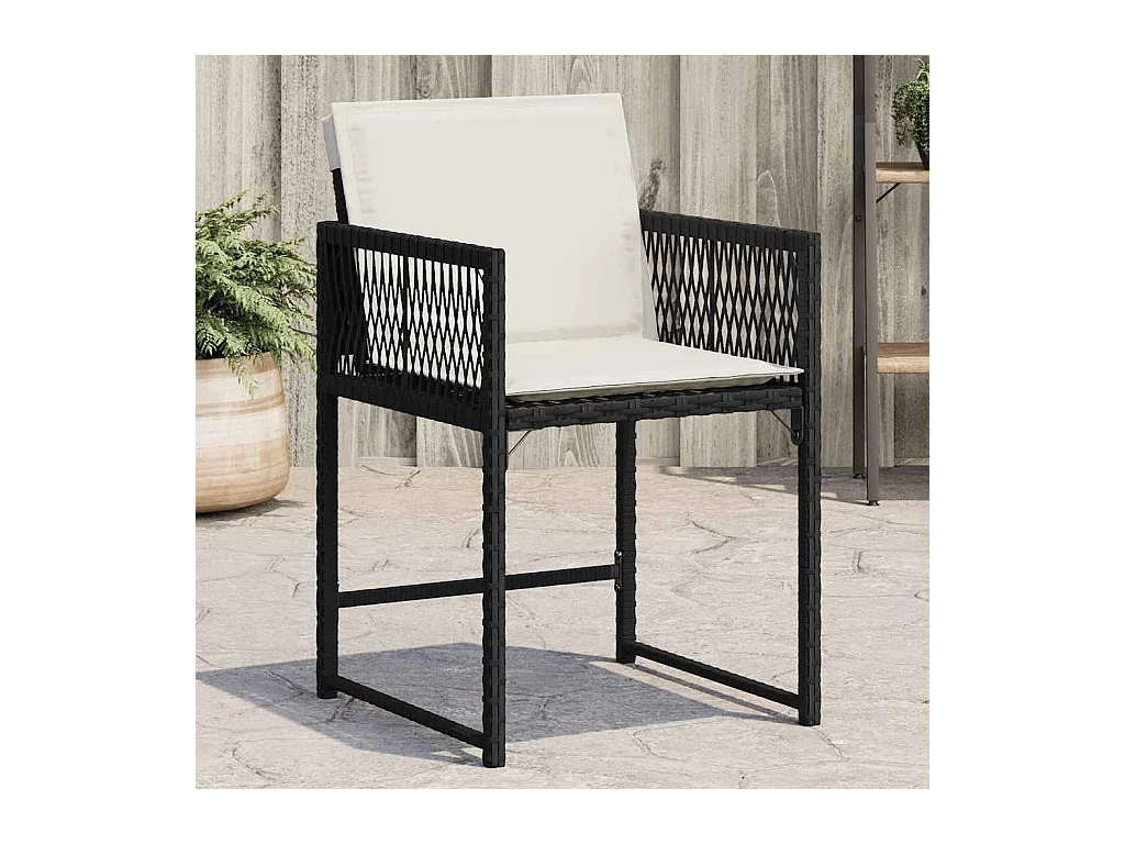 Chaises de jardin lot de 4 avec coussins noir résine tressée