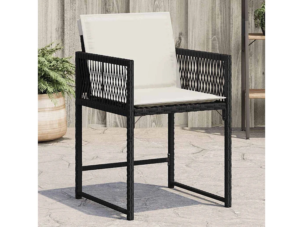 Chaises de jardin lot de 4 avec coussins noir résine tressée