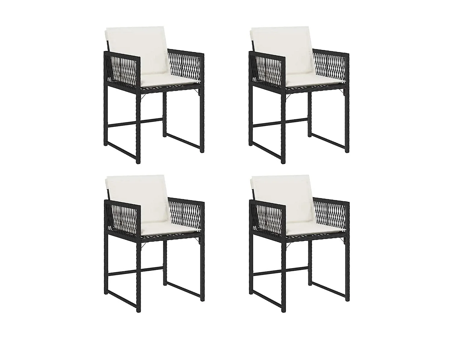 Chaises de jardin lot de 4 avec coussins noir résine tressée