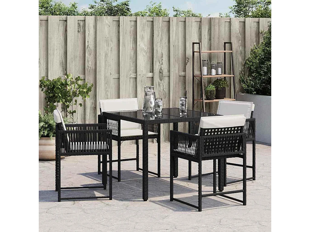 Chaises de jardin lot de 4 avec coussins noir résine tressée