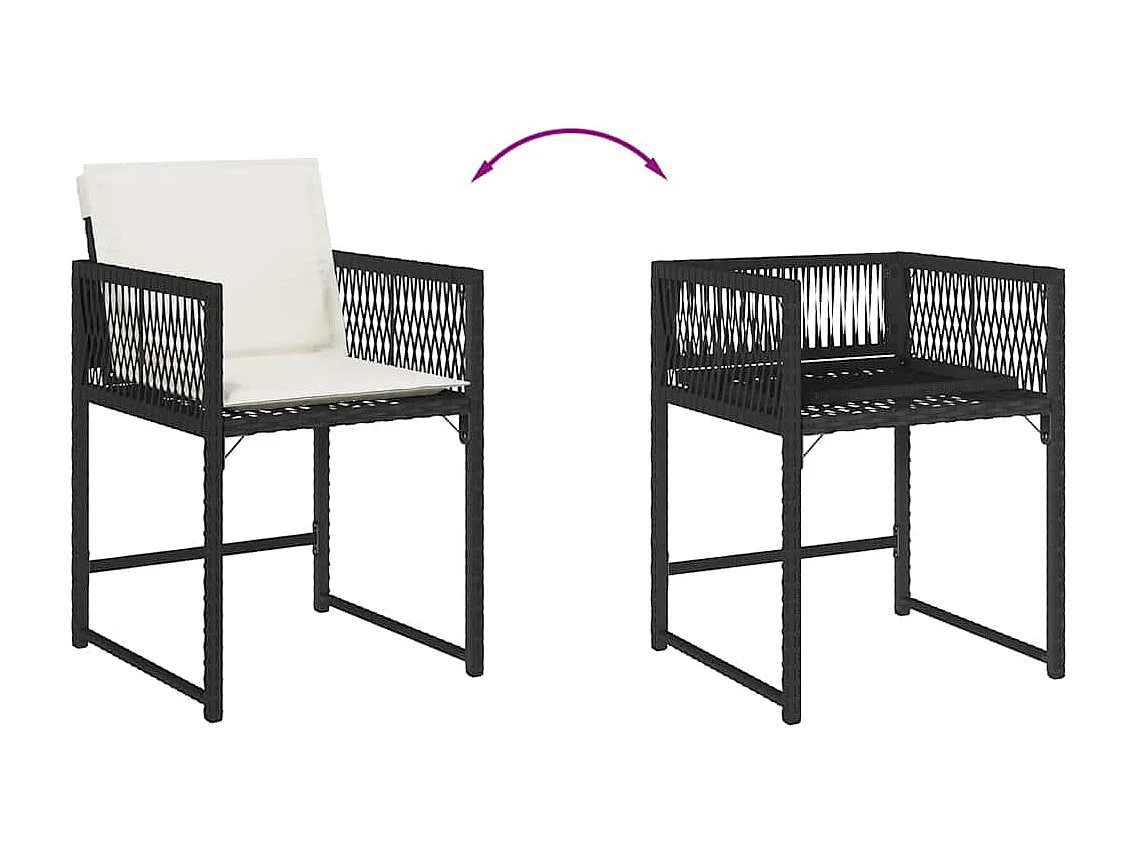 Chaises de jardin lot de 4 avec coussins noir résine tressée