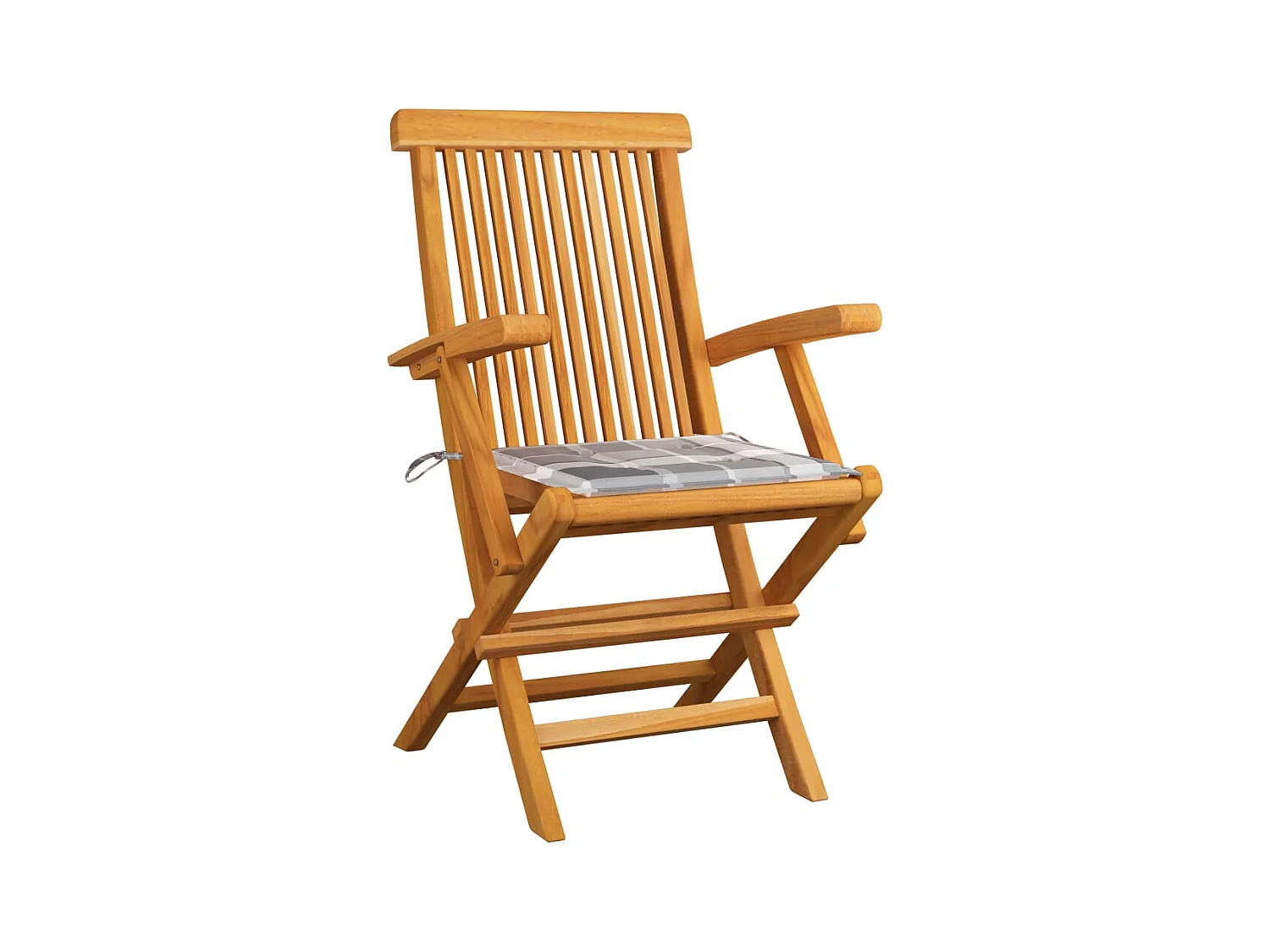 Chaises de jardin et coussins à carreaux gris 6 pièces Teck massif