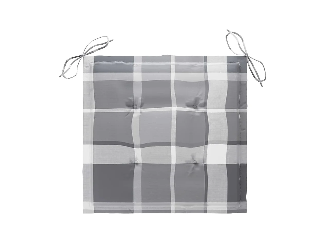 Chaises de jardin et coussins à carreaux gris 6 pièces Teck massif