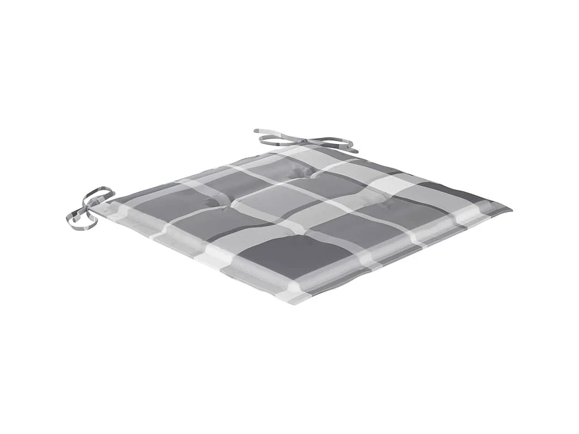 Chaises de jardin et coussins à carreaux gris 6 pièces Teck massif