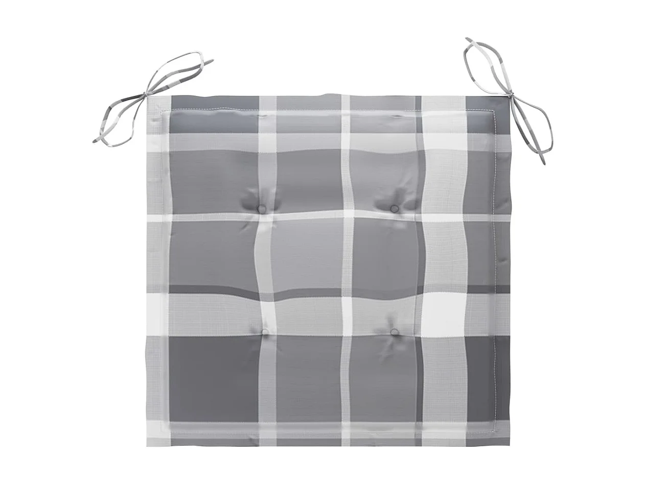 Chaises de jardin et coussins à carreaux gris 6 pièces Teck massif