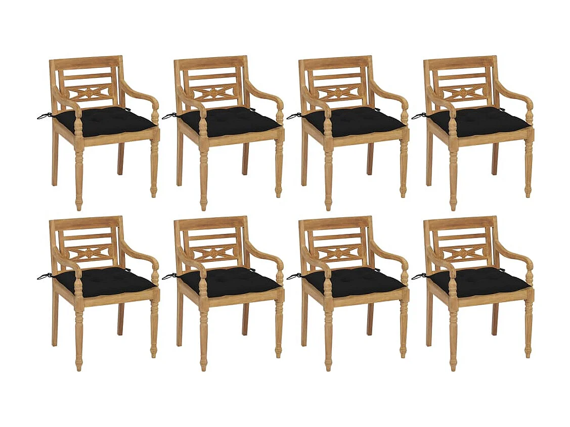 Cadeiras Batávia com almofadões 8 peças madeira de teca maciça