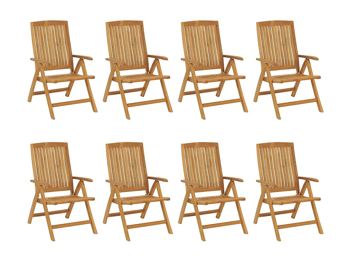 Cadeiras de jardim reclináveis com almofadões 8 peças teca maciça