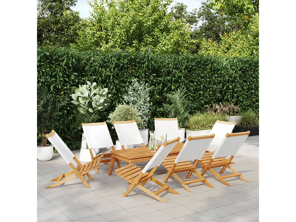 Cadeiras de jardim dobráveis 8 peças tecido/madeira branco nata