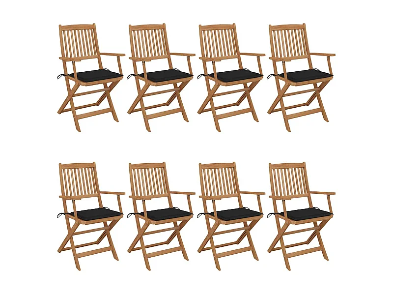 Chaises pliables de jardin 8 pièces avec coussins Bois d'acacia