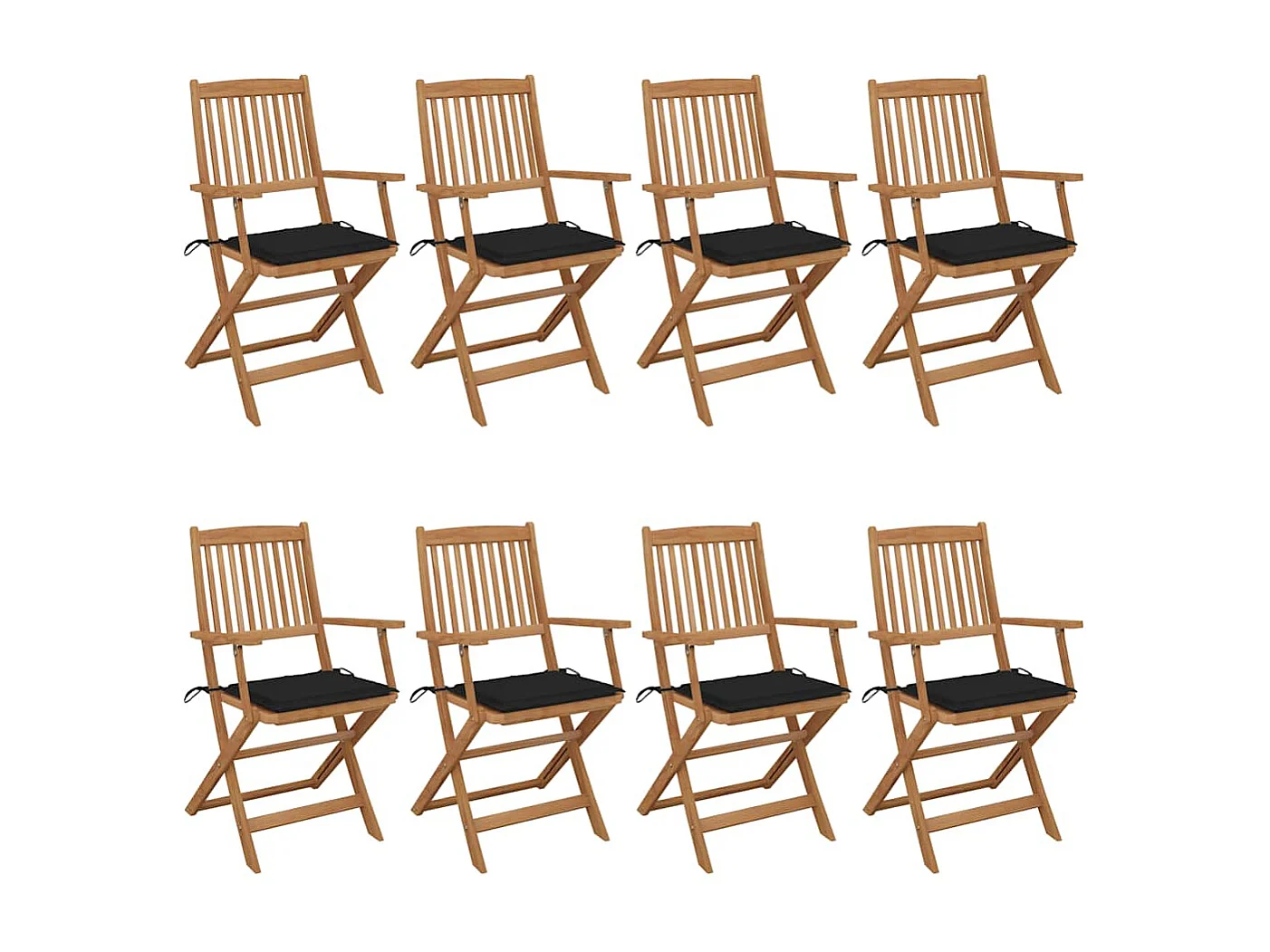 Chaises pliables de jardin 8 pièces avec coussins Bois d'acacia