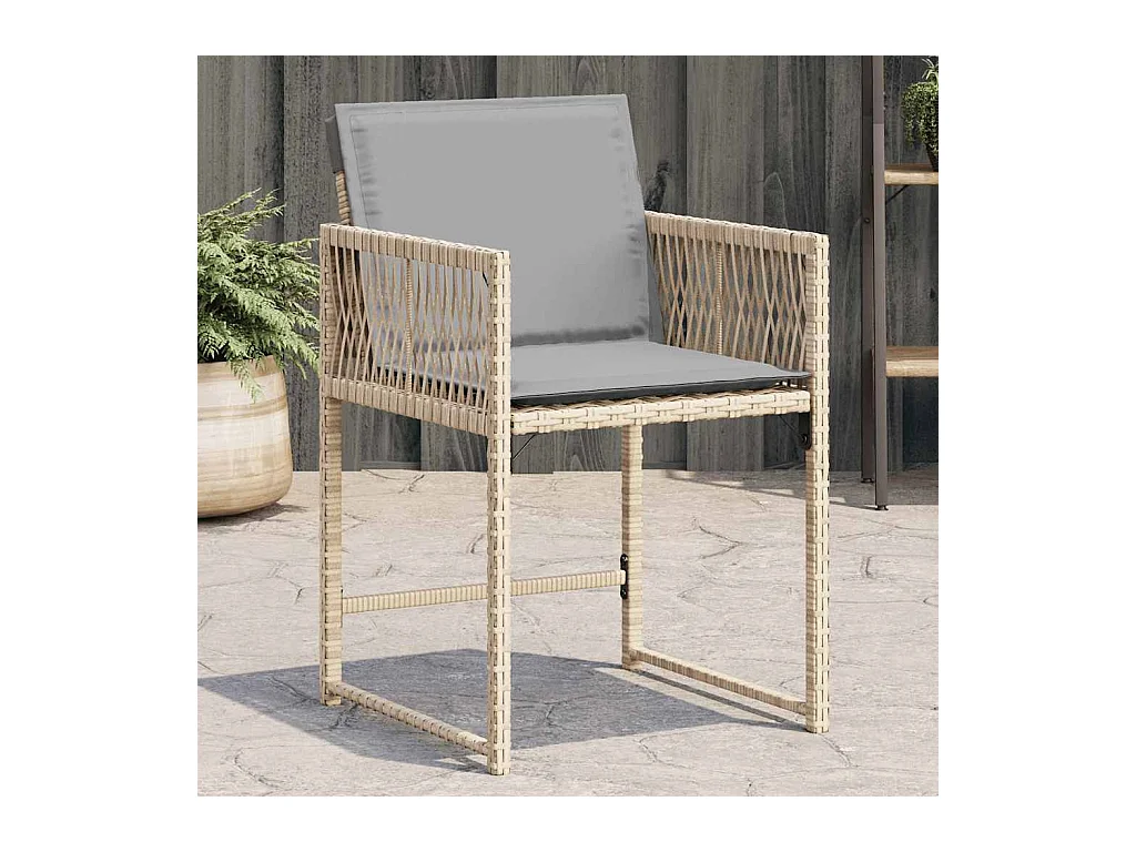 Cadeiras de jardim com almofadões 4 peças vime PE bege misturado