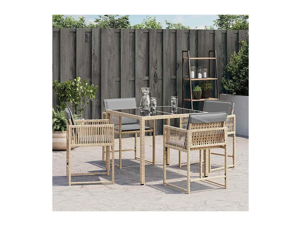 Cadeiras de jardim com almofadões 4 peças vime PE bege misturado