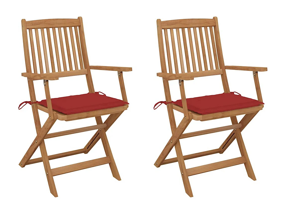 Sillas de jardín plegables 2 unidades y cojines madera maciza acacia