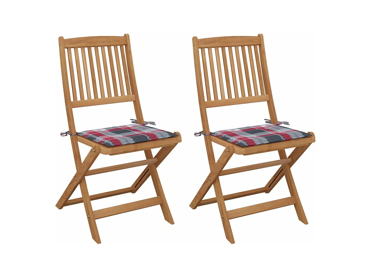 Chaises pliables de jardin 2 pièces avec coussins Bois d'acacia
