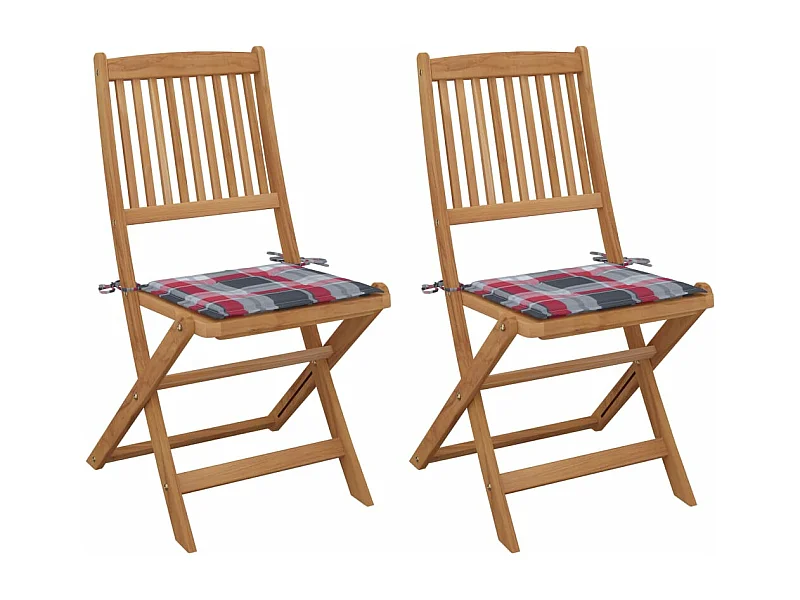 Chaises pliables de jardin 2 pièces avec coussins Bois d'acacia