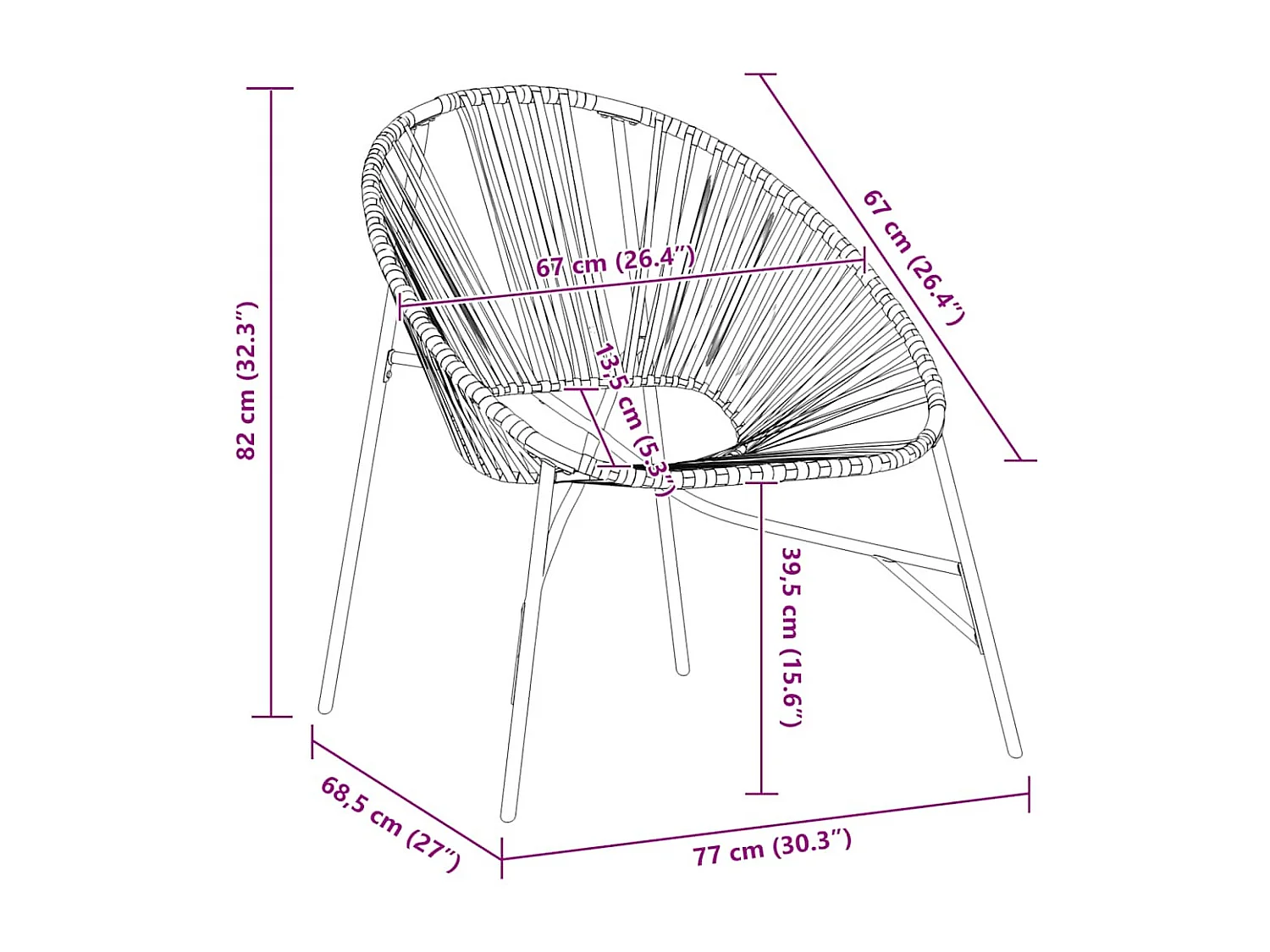 Chaise œuf de jardin noir et blanc résine tressée