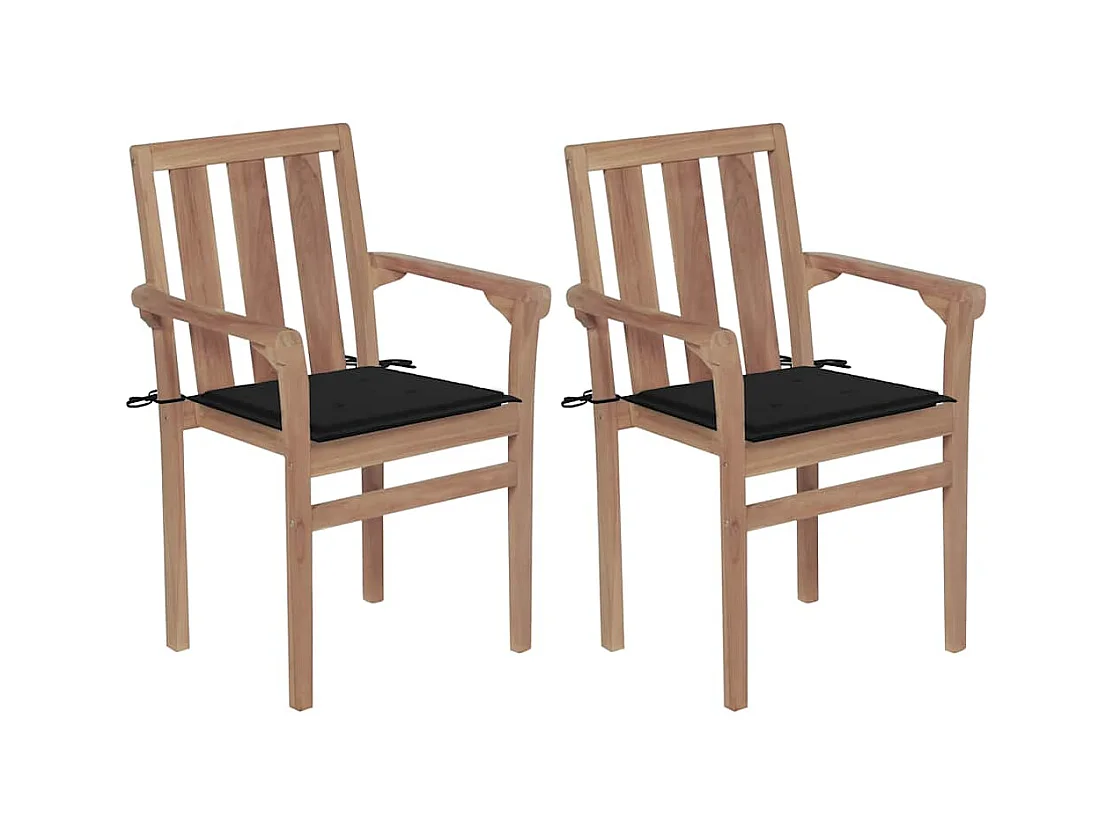 Chaises de jardin 2 pièces avec coussins noir Bois de teck massif