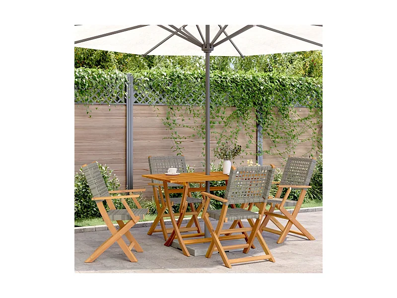 Sillas de jardín plegables 6 unidades madera maciza y ratán PE gris