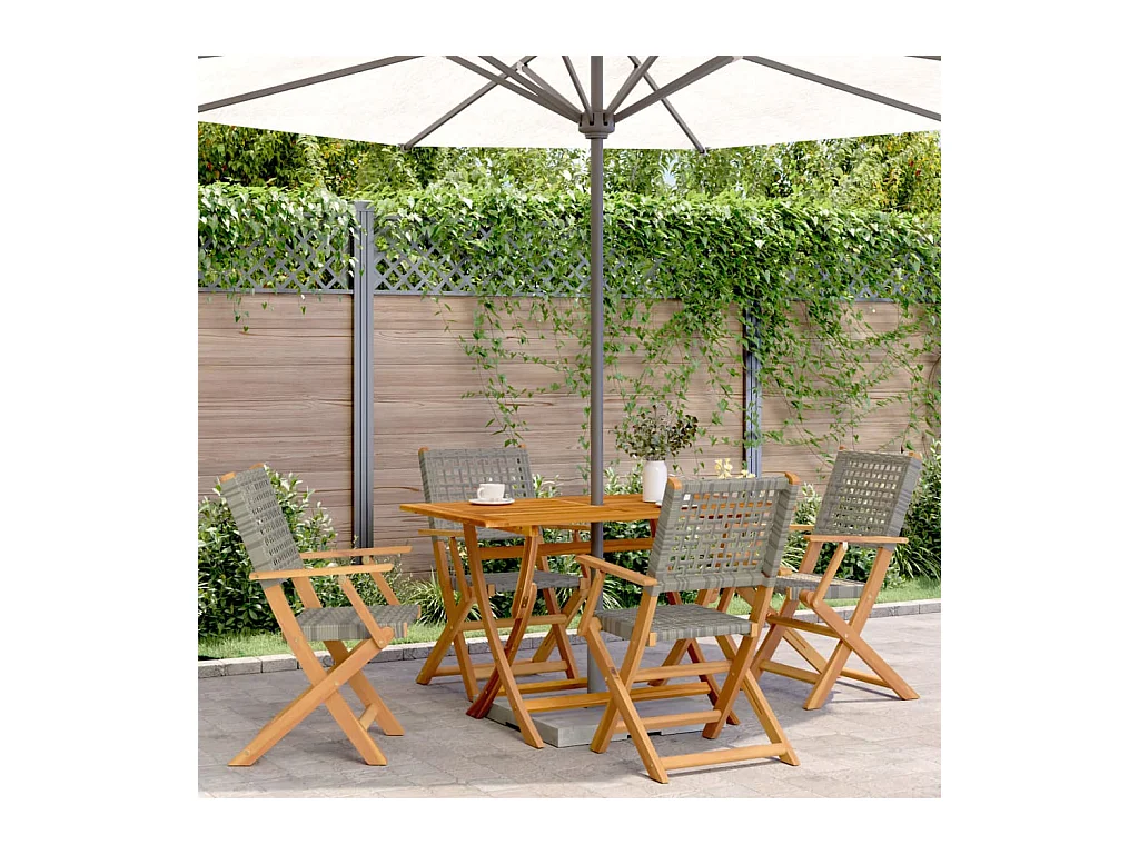 Chaises de jardin pliantes lot de 4 gris poly rotin bois massif
