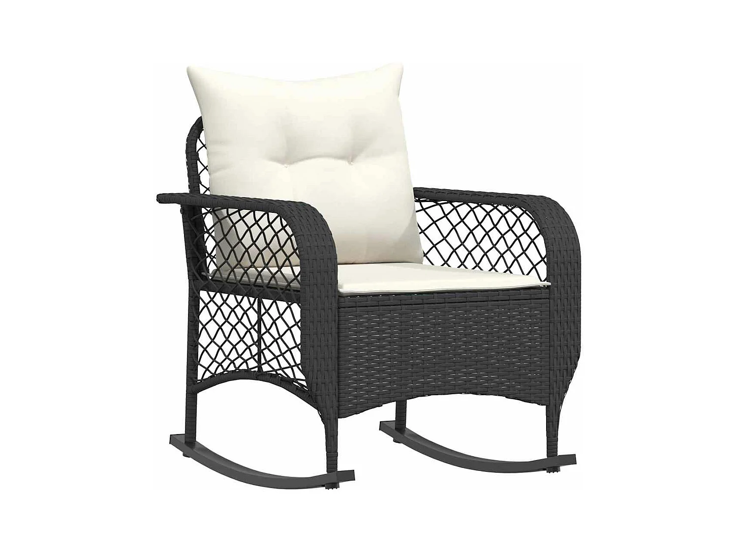 Tuinschommelstoel met kussens poly rattan zwart